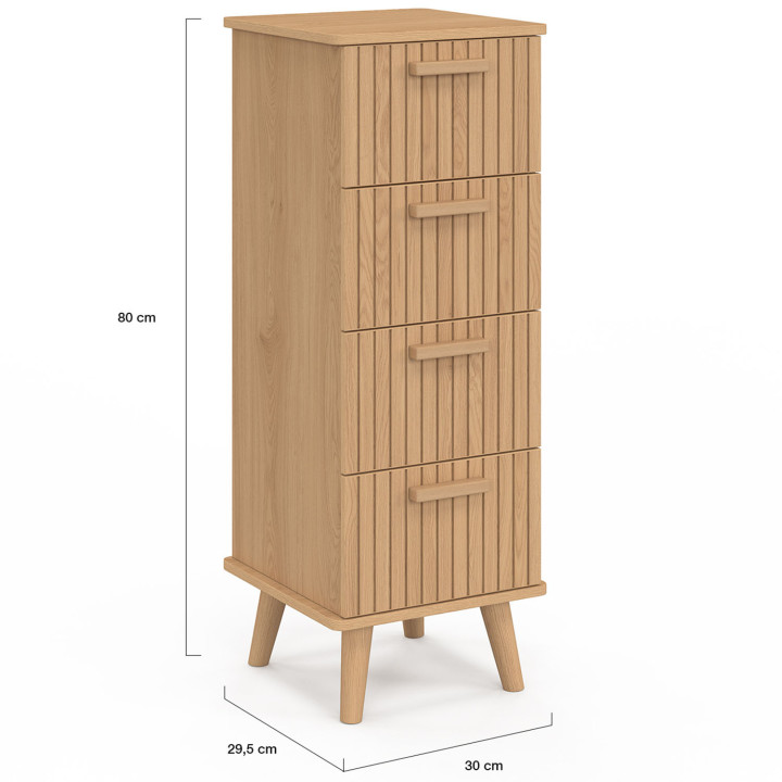 Comò a doghe in legno di rovere - mobile 4 cassetti 30 cm - JULIETTE | IDMarket