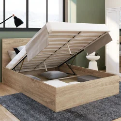 Letto matrimoniale con rete 140x190 cm effetto faggio - SEASIDE | ID Market