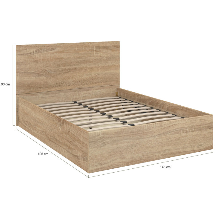 Letto matrimoniale con rete 140x190 cm effetto faggio - SEASIDE | ID Market