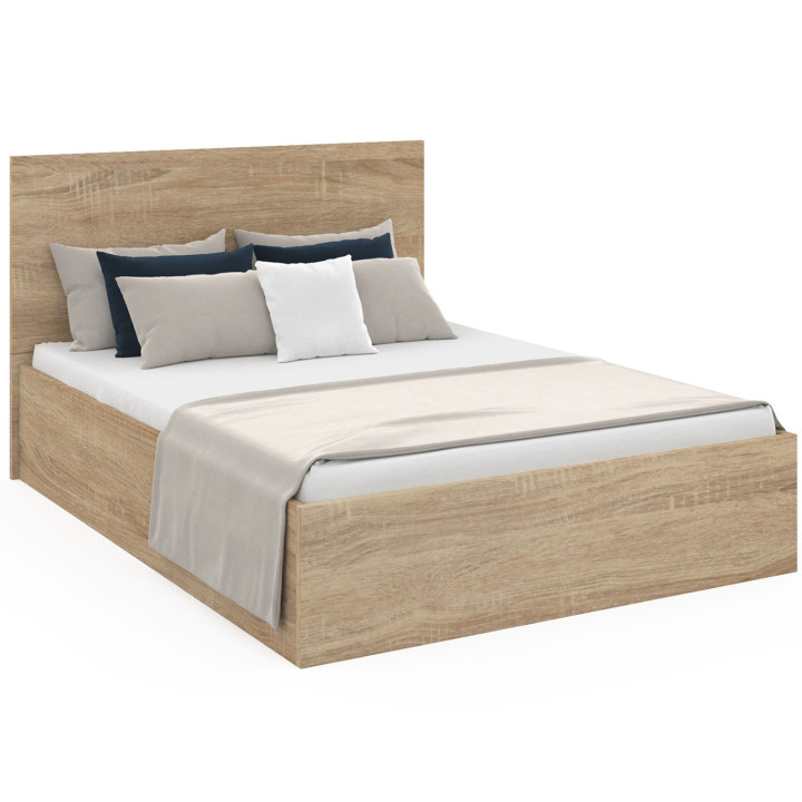 Letto matrimoniale con rete 140x190 cm effetto faggio - SEASIDE | ID Market