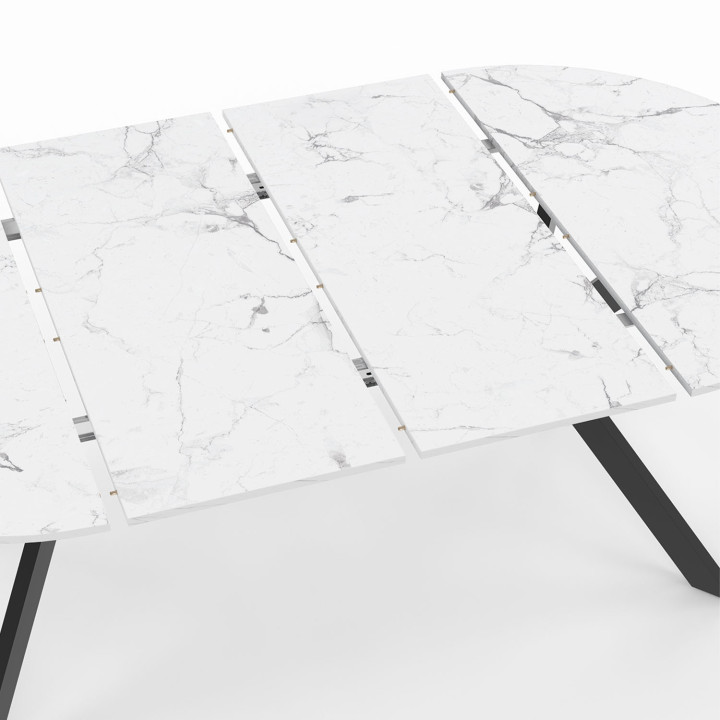 Tavolo da pranzo rotondo allungabile 4-10 persone gamba a ragno nera piano effetto marmo bianco 110 - 200 cm - ALIX | ID Market