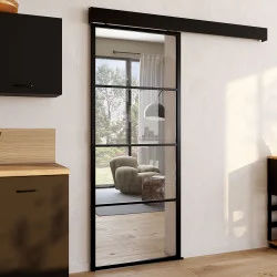 Kit porta scorrevole in metallo con vetro temperato IDMarket