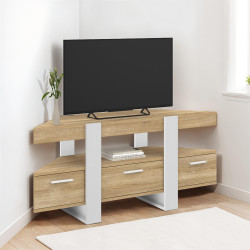 Porta TV angolare 110cm in legno e bianco con cassetto - PHOENIX | IDMarket