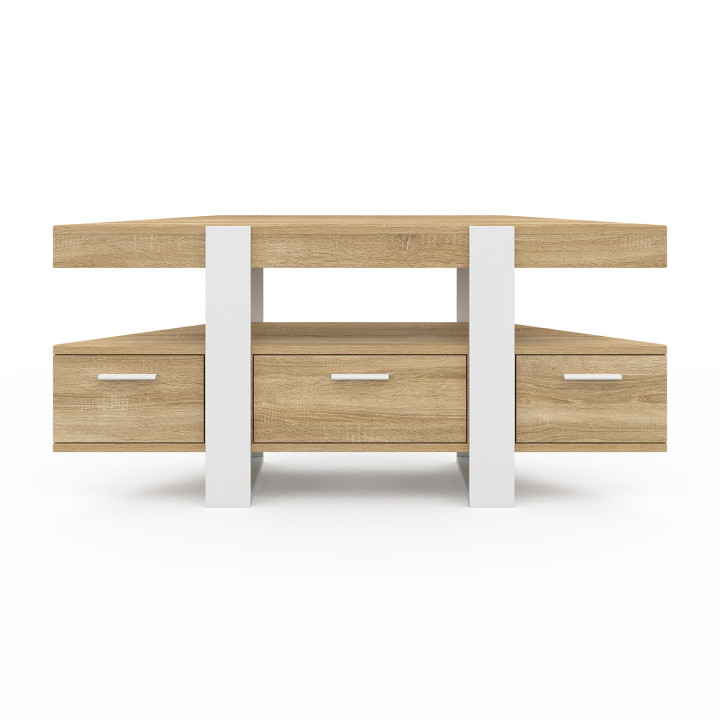 Porta TV angolare 110cm in legno e bianco con cassetto - PHOENIX | IDMarket