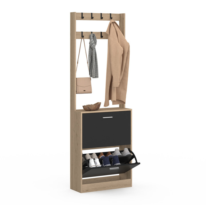 Scarpiera da corridoio a 2 ante effetto legno e nero - KLARK | The Art of Living IDMarket