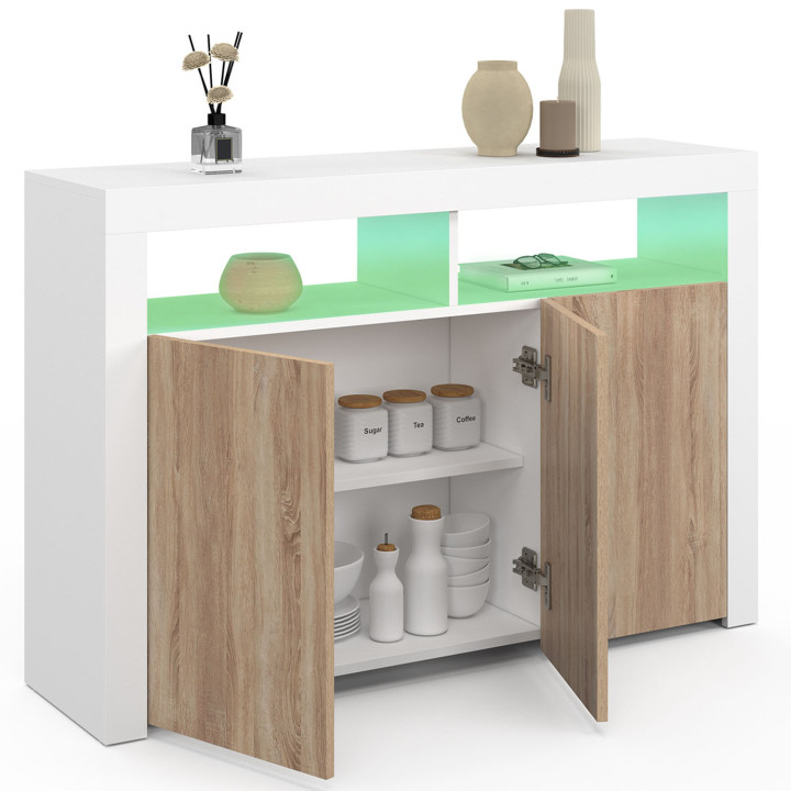 Credenza a 3 ante in legno e bianco con LED - ELIGHT | Zen Cart! IDMarket