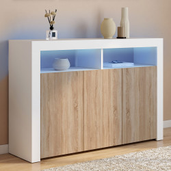 Credenza a 3 ante in legno e bianco con LED - ELIGHT | Zen Cart! IDMarket