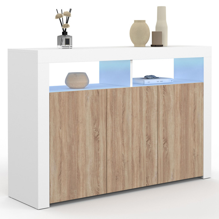 Credenza a 3 ante in legno e bianco con LED - ELIGHT | Zen Cart! IDMarket