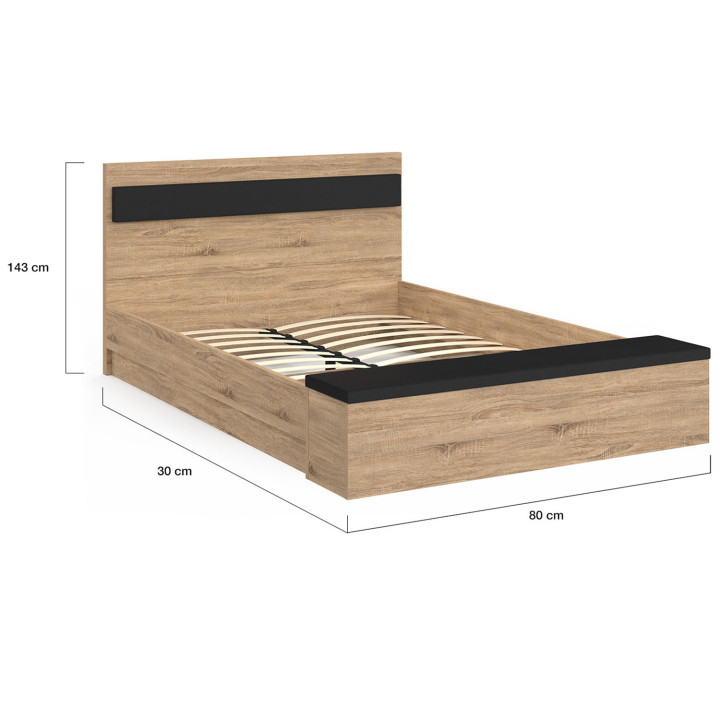 Letto matrimoniale 140x190 con testiera in legno e nero + panca - GAELLE | IDMarket