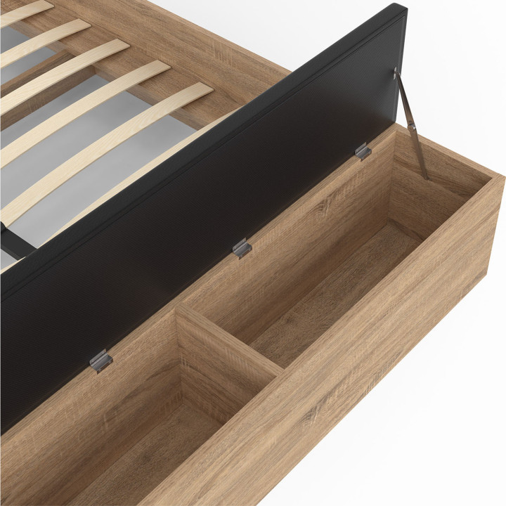 Letto matrimoniale 140x190 con testiera in legno e nero + panca - GAELLE | IDMarket