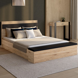 Letto matrimoniale 140x190 con testiera in legno e nero + panca - GAELLE | IDMarket