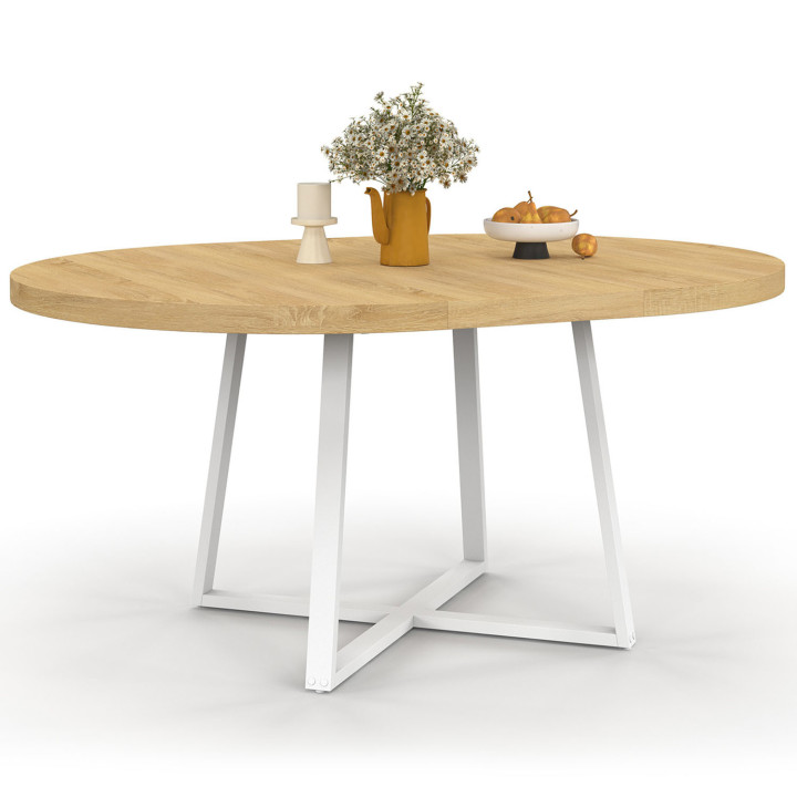 Tavolo da pranzo rotondo allungabile 4-8 persone in legno e bianco - SELMA | IDMarket