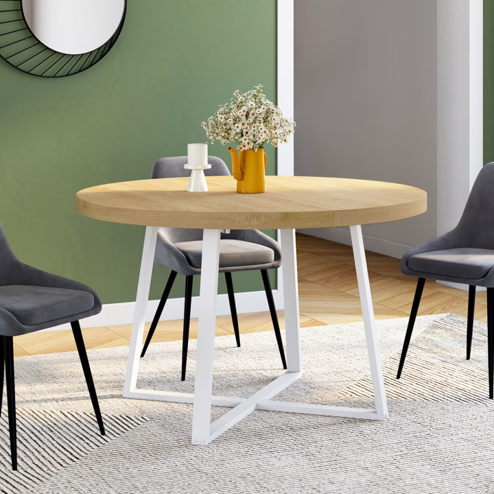 Tavolo da pranzo rotondo allungabile 4-8 persone in legno e bianco - SELMA | IDMarket