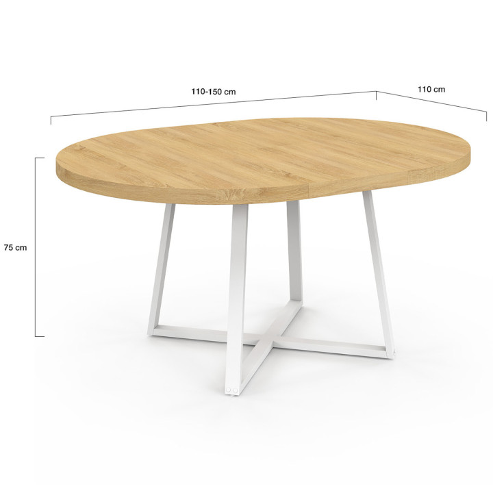 Tavolo da pranzo rotondo allungabile 4-8 persone in legno e bianco - SELMA | IDMarket
