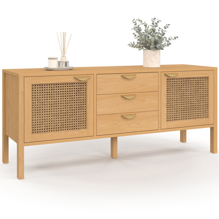 Credenza bassa 140cm in legno e canna da zucchero 2 ante 3 cassetti - EDHEN | IDMarket