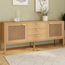 Credenza bassa 140cm in legno e canna da zucchero 2 ante 3 cassetti - EDHEN | IDMarket
