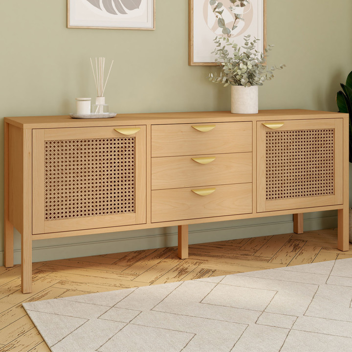 Credenza bassa 140cm in legno e canna da zucchero 2 ante 3 cassetti - EDHEN | IDMarket