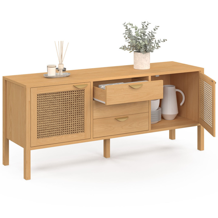 Credenza bassa 140cm in legno e canna da zucchero 2 ante 3 cassetti - EDHEN | IDMarket