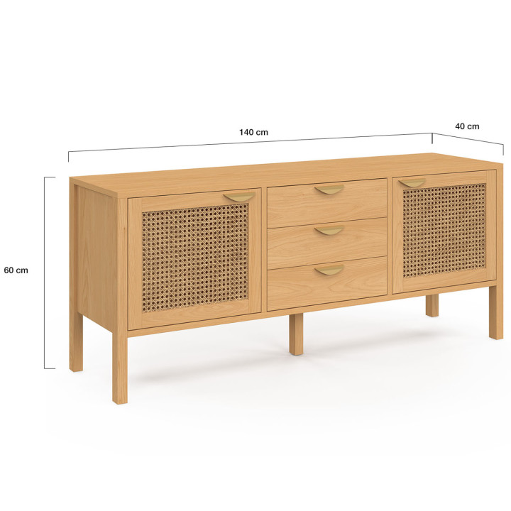 Credenza bassa 140cm in legno e canna da zucchero 2 ante 3 cassetti - EDHEN | IDMarket