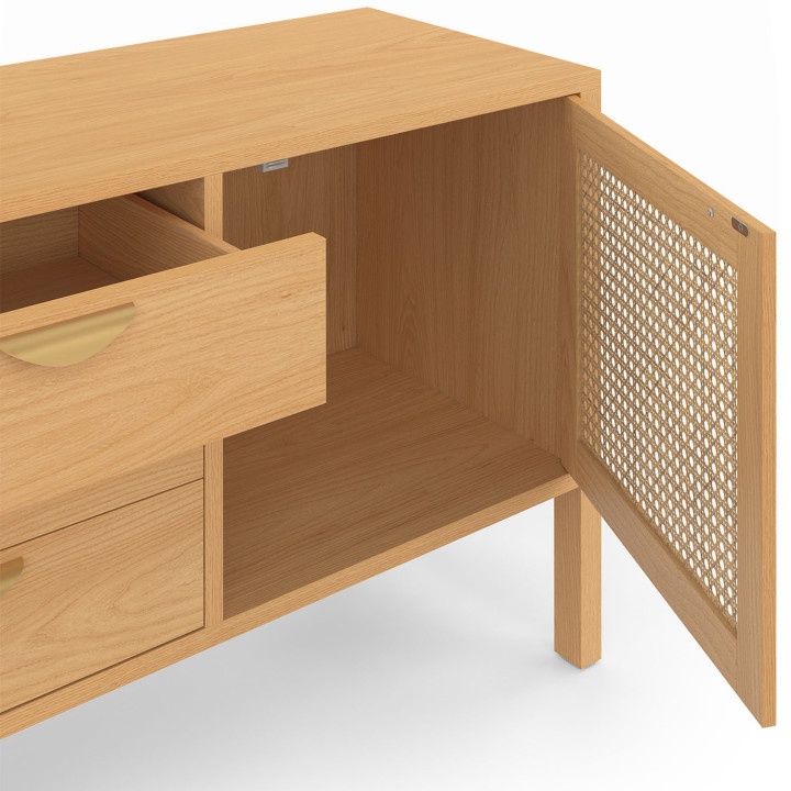 Credenza bassa 140cm in legno e canna da zucchero 2 ante 3 cassetti - EDHEN | IDMarket