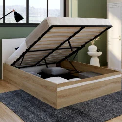 Letto matrimoniale a cassettone con testiera e base in faggio e bianco - SEASIDE | IDMarket