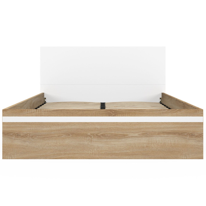 Letto matrimoniale a cassettone con testiera e base in faggio e bianco - SEASIDE | IDMarket