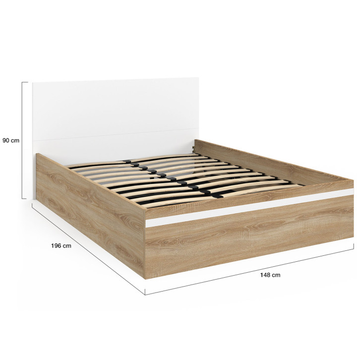 Letto matrimoniale a cassettone con testiera e base in faggio e bianco - SEASIDE | IDMarket