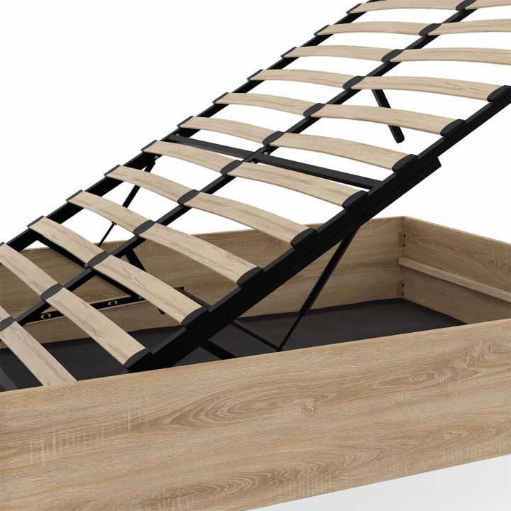 Letto matrimoniale a cassettone con testiera e base in faggio e bianco - SEASIDE | IDMarket