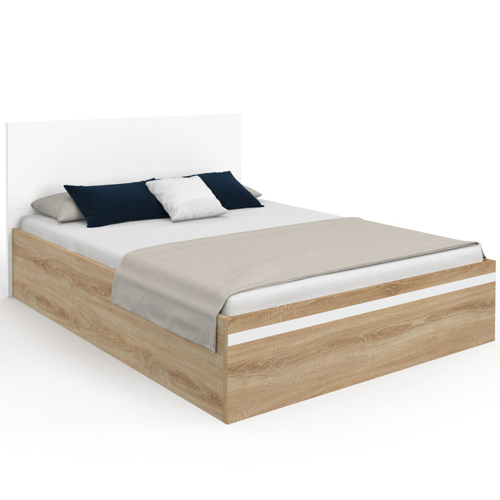 Letto matrimoniale a cassettone con testiera e base in faggio e bianco - SEASIDE | IDMarket