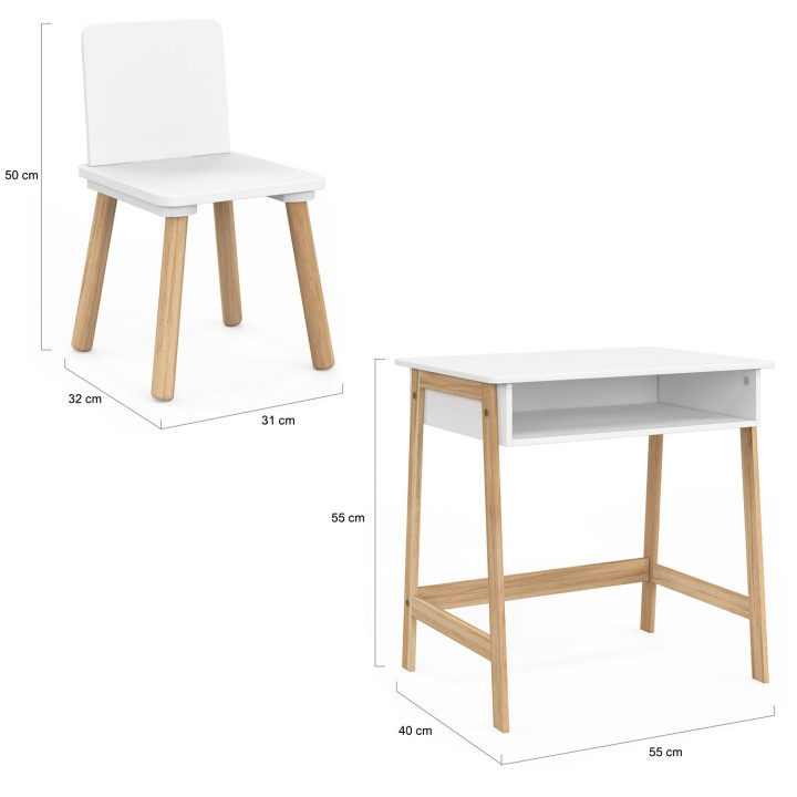 Set di scrivania e sedia per bambini in legno e bianco con nicchia - ANATOLE | The ANATOLE Group IDMarket