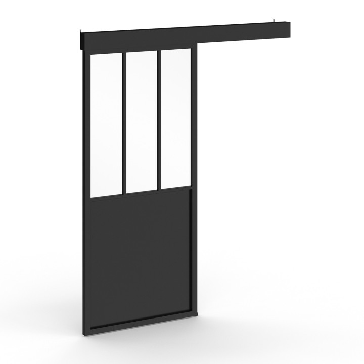 Kit porta scorrevole in vetro temperato metallico con MDF | IDMarket