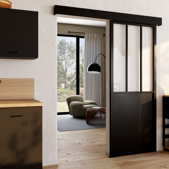 Kit porta scorrevole in vetro temperato metallico con MDF | IDMarket