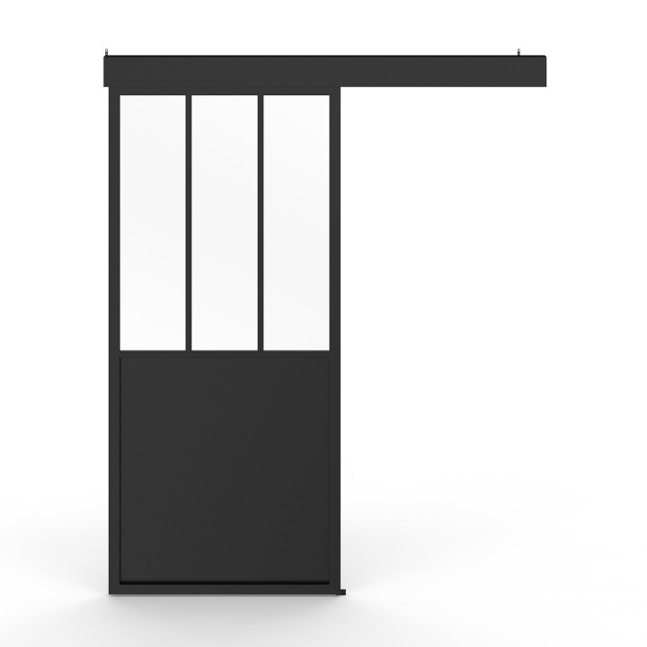 Kit porta scorrevole in vetro temperato metallico con MDF | IDMarket