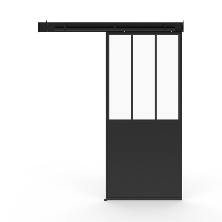 Kit porta scorrevole in vetro temperato metallico con MDF | IDMarket