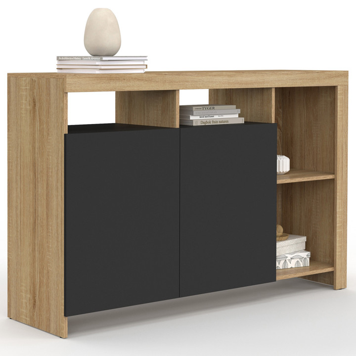 Credenza in legno effetto faggio con ante nere - MALO | IDMarket