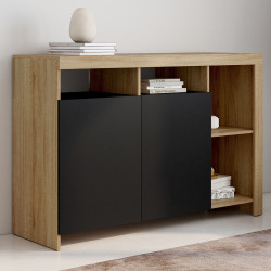 Credenza in legno effetto faggio con ante nere - MALO | IDMarket