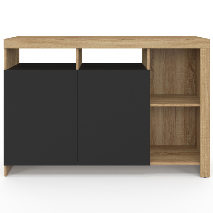 Credenza in legno effetto faggio con ante nere - MALO | IDMarket