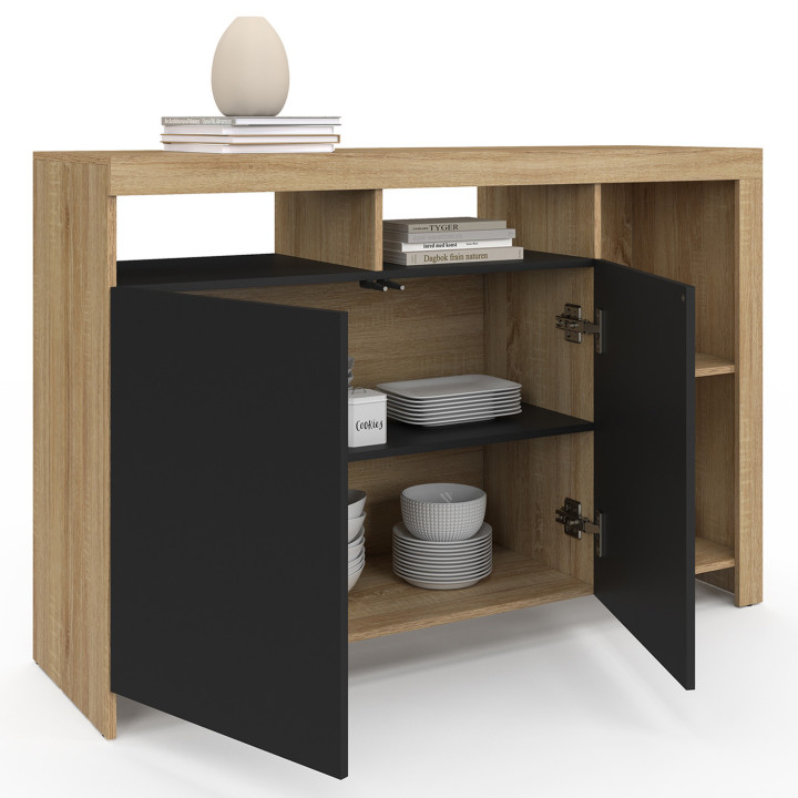 Credenza in legno effetto faggio con ante nere - MALO | IDMarket