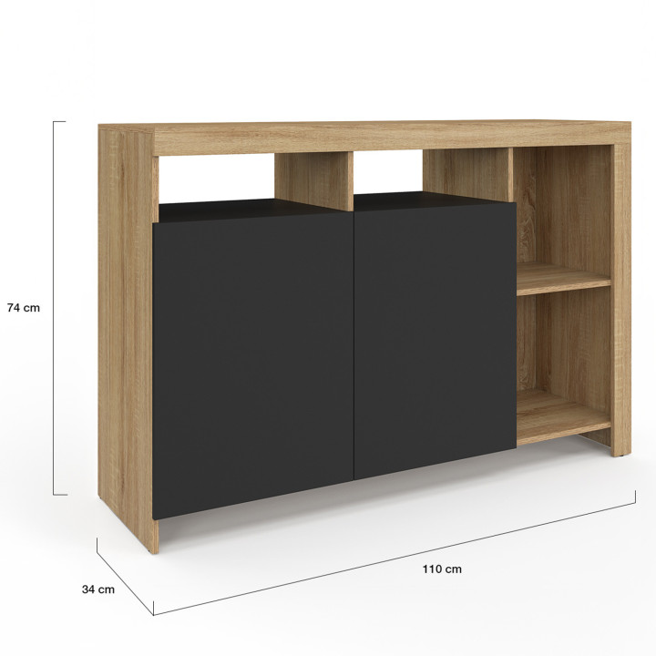 Credenza in legno effetto faggio con ante nere - MALO | IDMarket