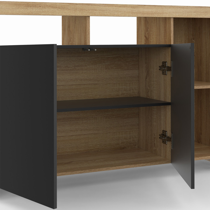 Credenza in legno effetto faggio con ante nere - MALO | IDMarket