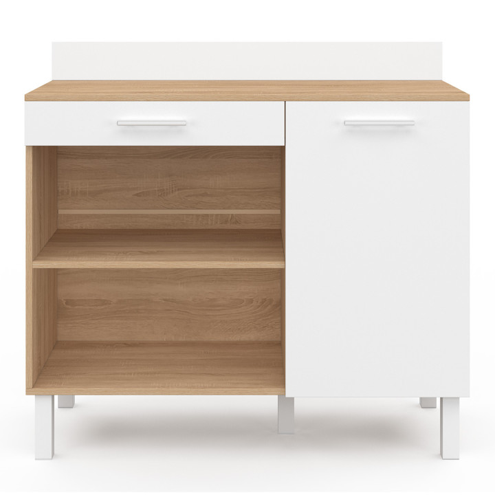 Credenza bassa in faggio e bianco 100cm 1 anta + 1 cassetto - CINA | Zen Cart! IDMarket