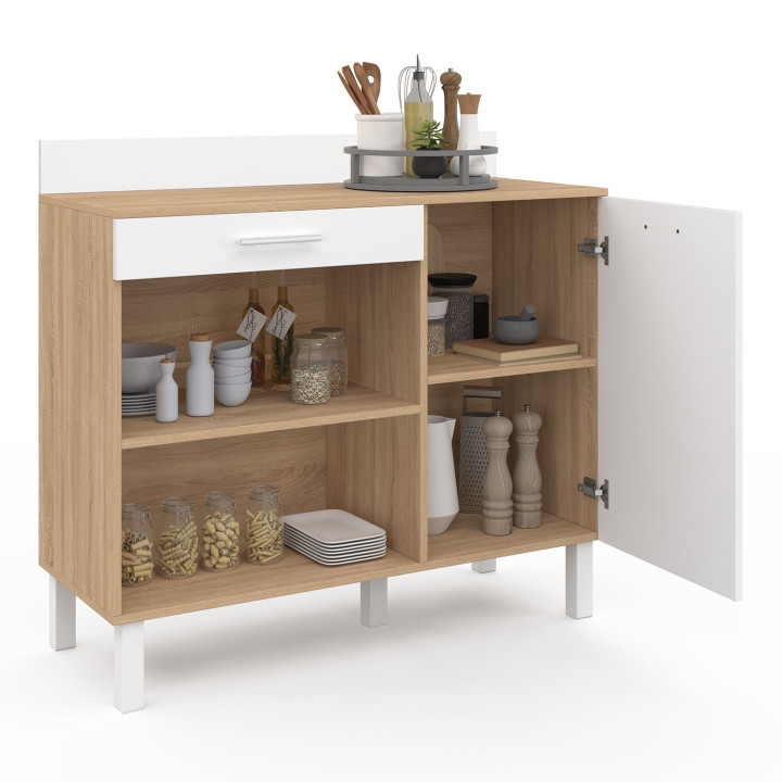 Credenza bassa in faggio e bianco 100cm 1 anta + 1 cassetto - CINA | Zen Cart! IDMarket