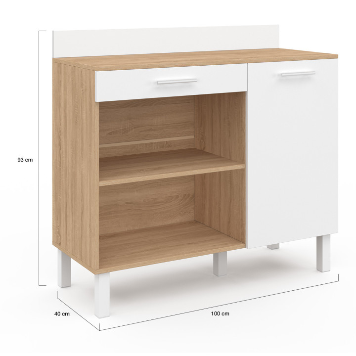 Credenza bassa in faggio e bianco 100cm 1 anta + 1 cassetto - CINA | Zen Cart! IDMarket
