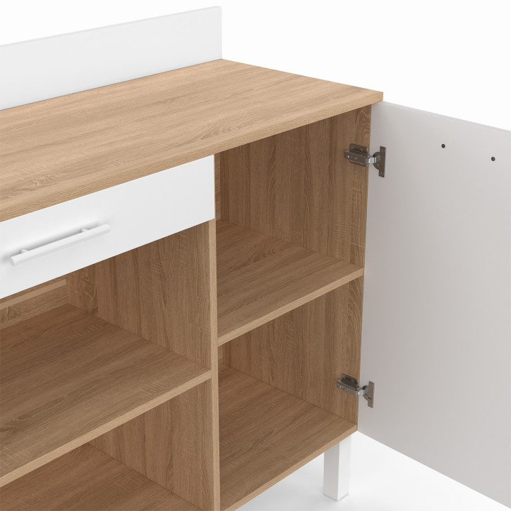 Credenza bassa in faggio e bianco 100cm 1 anta + 1 cassetto - CINA | Zen Cart! IDMarket