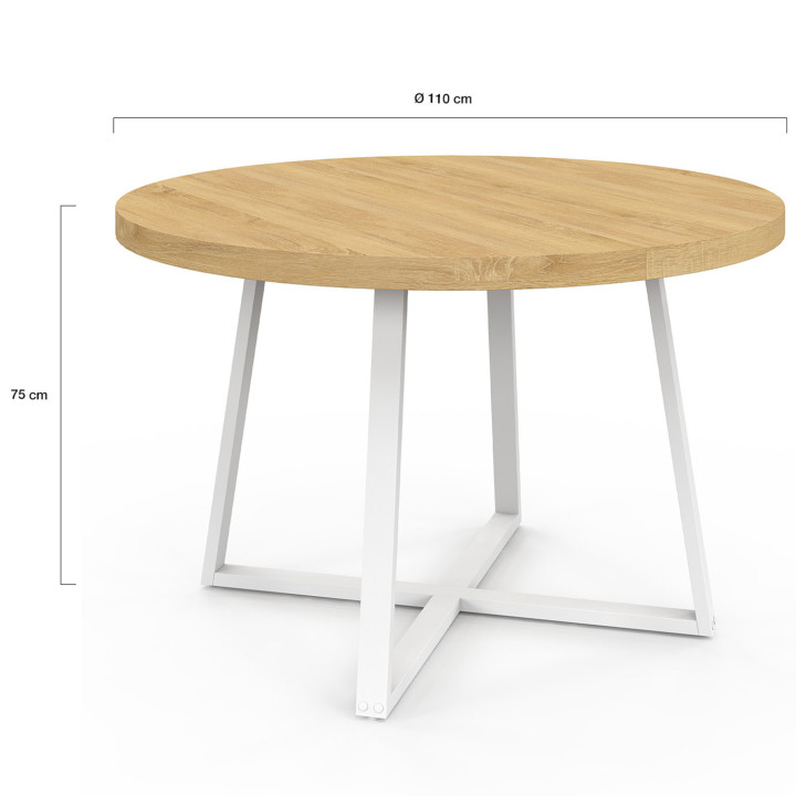 Tavolo da pranzo rotondo in legno e bianco per 4-6 persone - SELMA | IDMarket