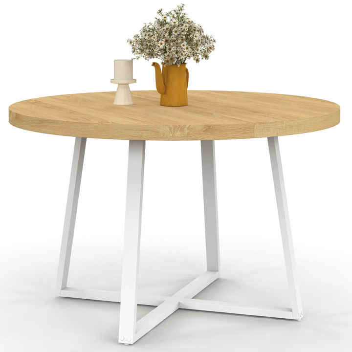 Tavolo da pranzo rotondo in legno e bianco per 4-6 persone - SELMA | IDMarket