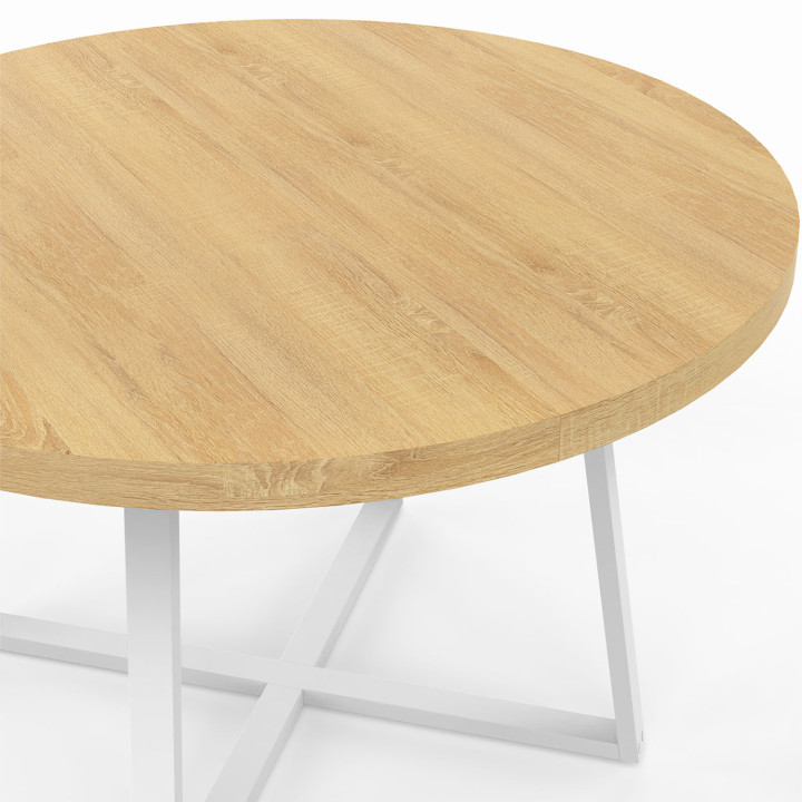 Tavolo da pranzo rotondo in legno e bianco per 4-6 persone - SELMA | IDMarket