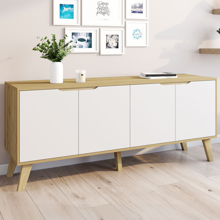 Credenza bassa scandinava con 4 ante bianche - FINN | Zen Cart! IDMarket