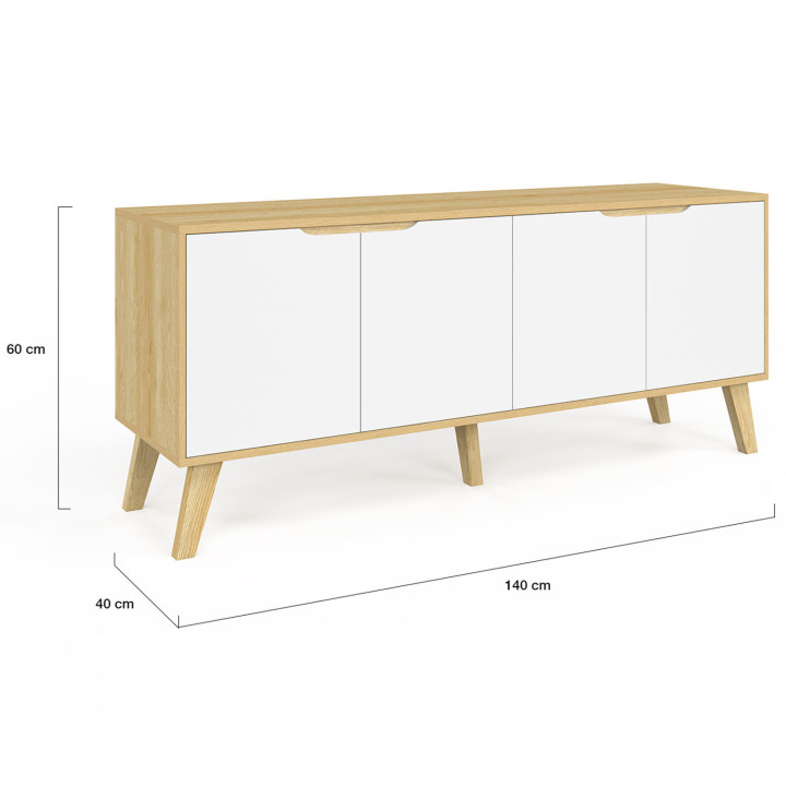Credenza bassa scandinava con 4 ante bianche - FINN | Zen Cart! IDMarket