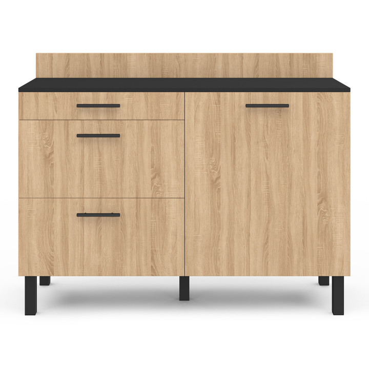 Cassettiera bassa 120cm in legno nero e faggio 1 anta + 3 cassetti - CINA | Zen Cart! IDMarket